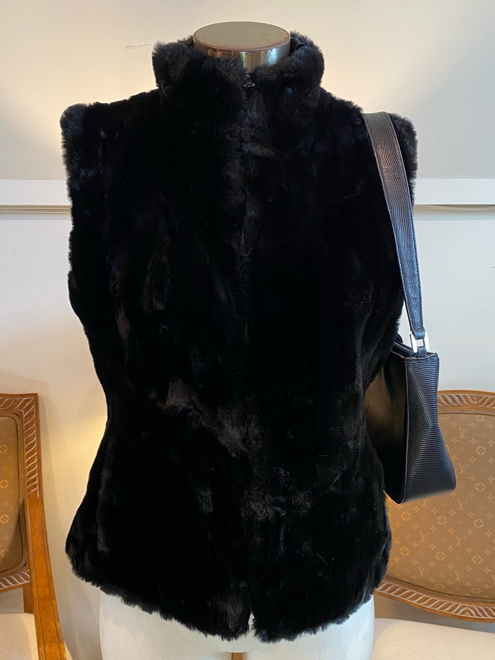 Vintage 90s Express Black Faux Fur Reversible Nylon Vest M
